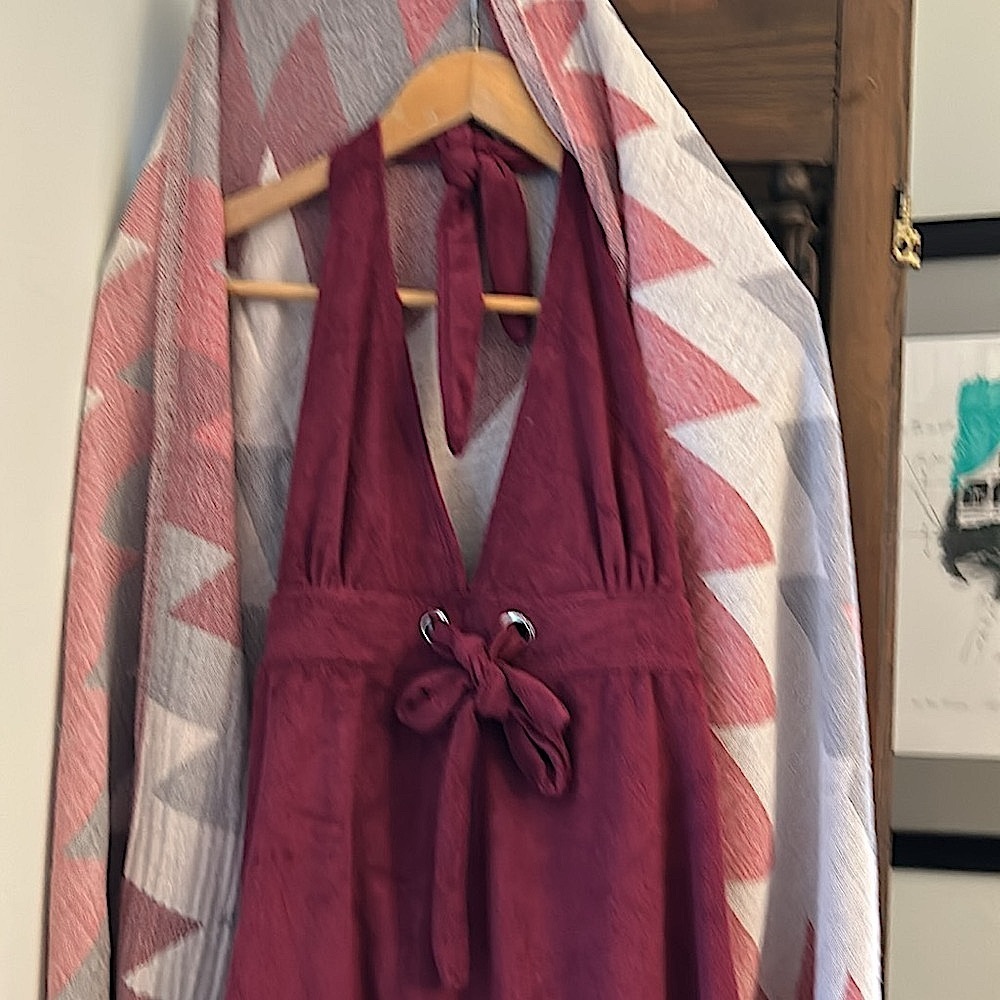 Halter Towel Terry Cloth Dress NEW Muted Burgundy Fits Medium 36C Resort Coverup - Picture 10 of 11